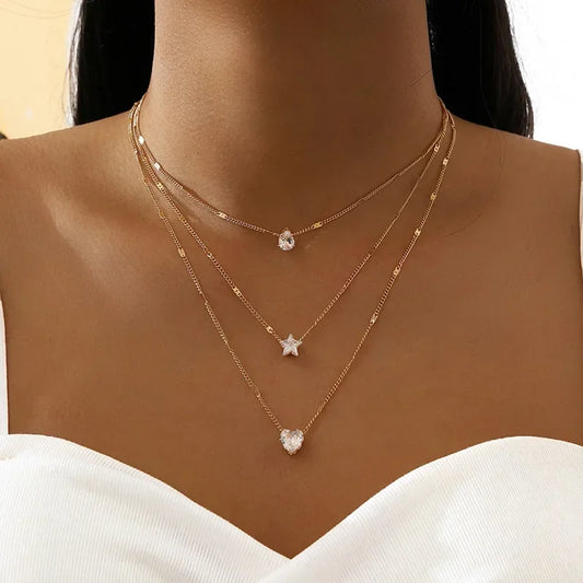 Sparkling Heart & Star Necklace Set